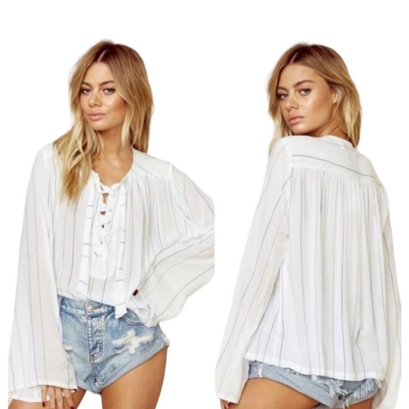 FAITHFULL The Brand Pierre Lace Up Striped Blouse - Picture 1 of 12